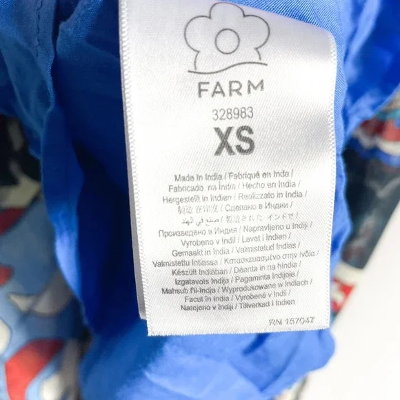 FARM Rio Ainka Tiles Dress Blue Floral Maxi Long Sleeve V-Neck Boho Sz XS - Picture 8 of 10